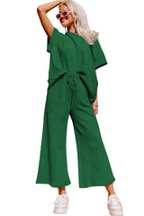 Dark Green Gray Textured Loose Fit T Shirt and Drawstring Pants Set Bottoms JT's Designer Fashion