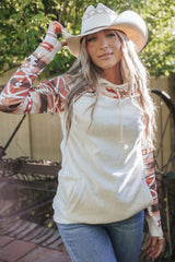Printed Western Aztec Print Patchwork Double Hood Hoodie Sweatshirts & Hoodies JT's Designer Fashion