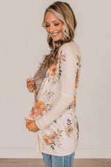 Apricot Floral Ribbed Knit Slim Fit Cardigan Sweaters & Cardigans JT's Designer Fashion