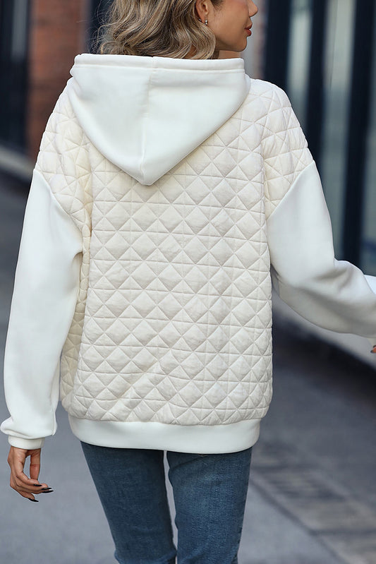 Beige Drop Shoulder Kangaroo Pocket Patchwork Quilted Hoodie Sweatshirts & Hoodies JT's Designer Fashion