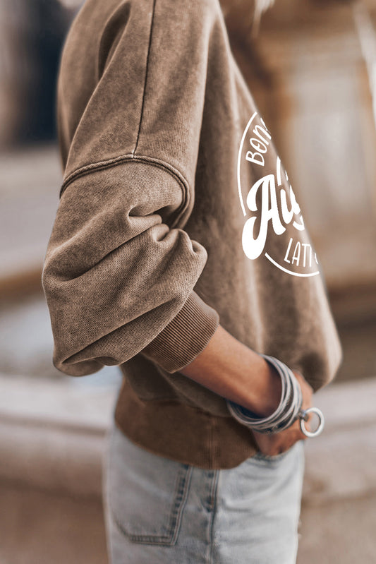 Brown Autumn Pumpkin Print Loose Drop Shoulder Sweatshirt Graphic Sweatshirts JT's Designer Fashion