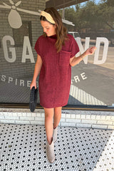 Ruby Patch Pocket Ribbed Knit Short Sleeve Sweater Dress Dresses JT's Designer Fashion