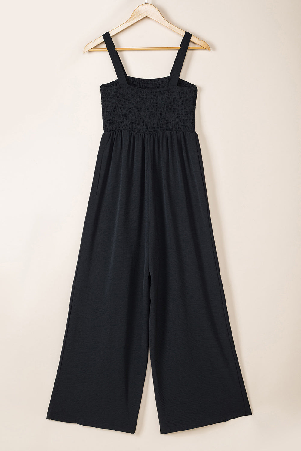 Black Smocked Sleeveless Wide Leg Jumpsuit with Pockets Jumpsuits & Rompers JT's Designer Fashion
