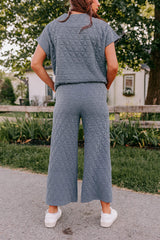 Real Teal Textured Short Sleeve Wide Leg Pants Set Bottoms JT's Designer Fashion