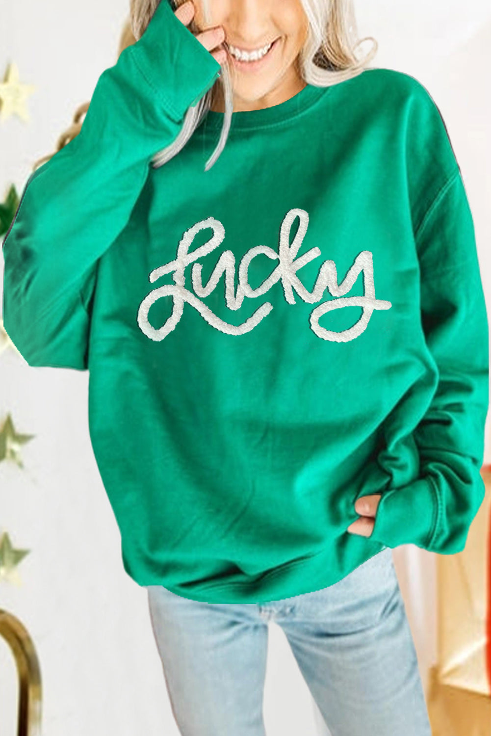 Green Lucky Graphic Pullover Sweatshirt Sweatshirts & Hoodies JT's Designer Fashion