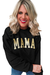 Black Glitter MAMA Graphic Pullover Sweatshirt Graphic Sweatshirts JT's Designer Fashion