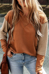 Chestnut Contrast Splicing Sleeves Hooded Sweatshirt Sweatshirts & Hoodies JT's Designer Fashion