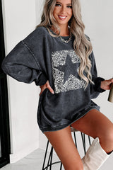 Gray Leopard Star Graphic Corded Sweatshirt Graphic Sweatshirts JT's Designer Fashion
