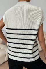 White Stripe Half Zip Split Neck Sweater Vest Sweaters & Cardigans JT's Designer Fashion