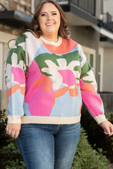Multicolour Plus Size Floral Drop Shoulder Sweater Plus Size JT's Designer Fashion