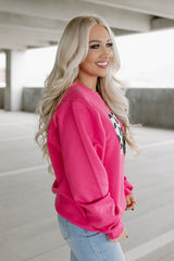 Strawberry Pink Cow & Sequin Double Heart Patch Sweatshirt Sweatshirts & Hoodies JT's Designer Fashion
