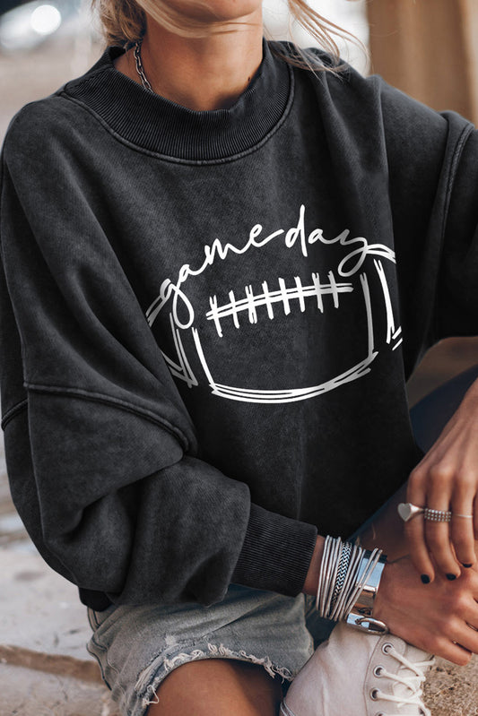 Black Rugby game day Graphic Pullover Sweatshirt Graphic Sweatshirts JT's Designer Fashion