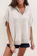 Light Grey Quarter Zip Short Batwing Sleeve Sweater Sweaters & Cardigans JT's Designer Fashion