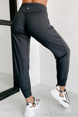Black Exposed Seam Pocketed High Waist Jogger Pants Bottoms JT's Designer Fashion