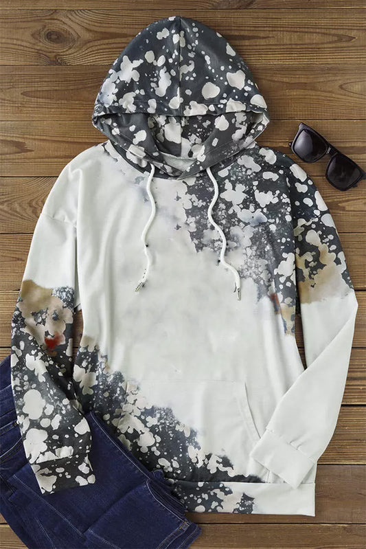 Gray Bleached Tie Dye Drawstring Hoodie Sweatshirts & Hoodies JT's Designer Fashion