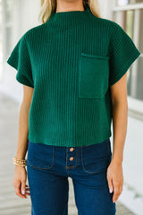 Blackish Green Patch Pocket Ribbed Knit Short Sleeve Sweater Sweaters & Cardigans JT's Designer Fashion