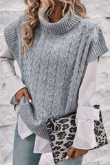 Medium Grey Turtleneck Short Batwing Sleeve Cable Knit Sweater Sweaters & Cardigans JT's Designer Fashion