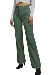 Green Square Pockets Flare Leg Corduroy Pants Bottoms JT's Designer Fashion