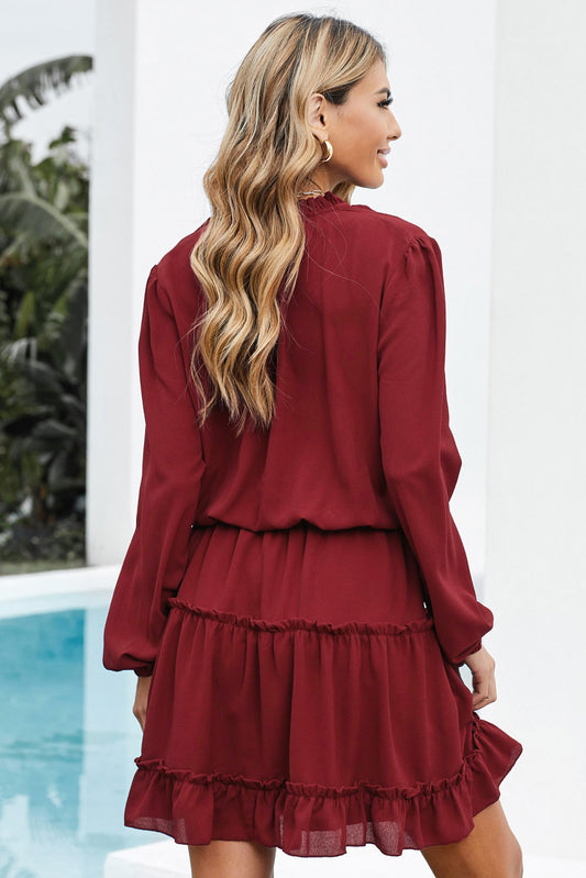 V Neck Long Sleeve Ruffle Tiered Mini Dress Mini Dresses JT's Designer Fashion