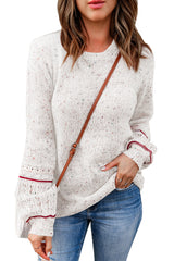 Bright White Pilling Detail Patterned Sleeve Sweater Sweaters & Cardigans JT's Designer Fashion