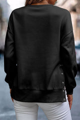 Black Button Split Sides Solid Color Sweatshirt Sweatshirts & Hoodies JT's Designer Fashion