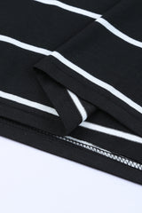 Black Stripe Print Open Back Sleeveless Long Dress with Slits Maxi Dresses JT's Designer Fashion