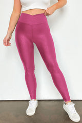 Rose Red Crossed Dip Waist Sleek Leather Leggings Bottoms JT's Designer Fashion