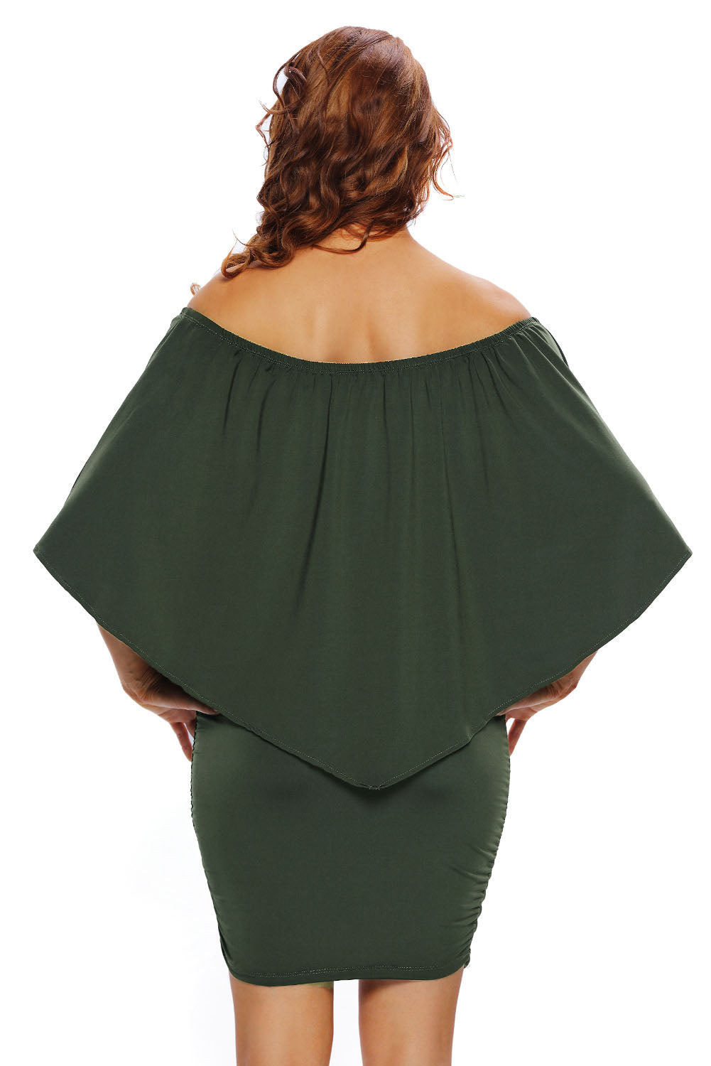 Multiple Dressing Layered Army Green Mini Poncho Dress Mini Dresses JT's Designer Fashion