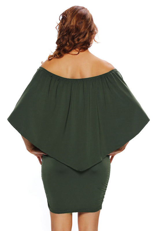 Multiple Dressing Layered Army Green Mini Poncho Dress Mini Dresses JT's Designer Fashion