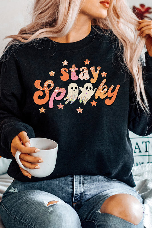 Black Halloween stay Spooky Graphic Sweatshirt Black 70%Polyester+30%Cotton Graphic Sweatshirts JT's Designer Fashion