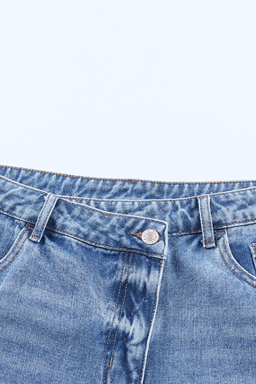 Sky Blue High Rise Crossover Waist Denim Shorts Denim Shorts JT's Designer Fashion