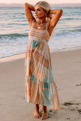 Multicolor Boho Patchwork Print Square Neck Sundress Maxi Dresses JT's Designer Fashion