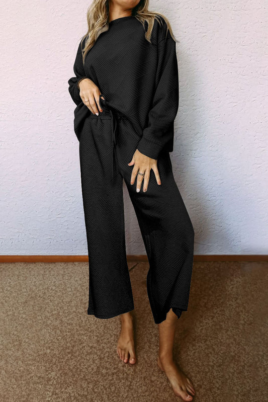 Black Ultra Loose Textured 2pcs Slouchy Outfit Bottoms JT's Designer Fashion