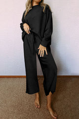 Black Ultra Loose Textured 2pcs Slouchy Outfit Bottoms JT's Designer Fashion