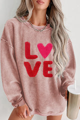 Pink Valentines LOVE Graphic Corded Baggy Sweatshirt Pink 100%Polyester Graphic Sweatshirts JT's Designer Fashion