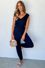 Black Shirred High Waist Sleeveless V Neck Jumpsuit Bottoms JT's Designer Fashion