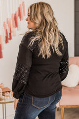 Black Plus Size Sequin Patchwork Top Plus Size JT's Designer Fashion