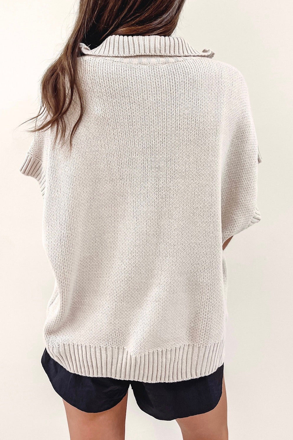 Light Grey Quarter Zip Short Batwing Sleeve Sweater Sweaters & Cardigans JT's Designer Fashion