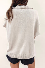 Light Grey Quarter Zip Short Batwing Sleeve Sweater Sweaters & Cardigans JT's Designer Fashion