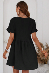 Black Folded Short Sleeve Lace V Neck Mini Dress Dresses JT's Designer Fashion