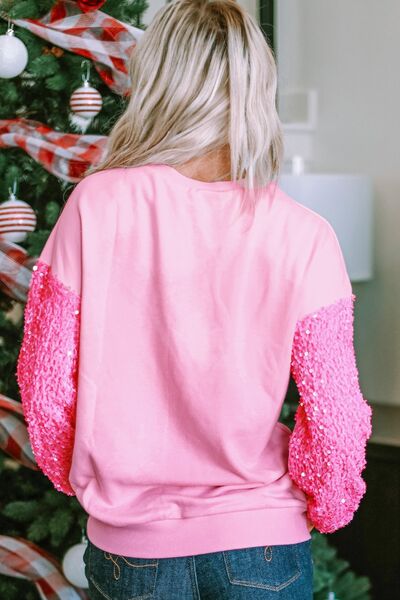 LOVE Heart Sequin Dropped Shoulder Sweatshirt Graphic Sweatshirts JT's Designer Fashion