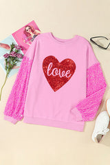 LOVE Heart Sequin Dropped Shoulder Sweatshirt Graphic Sweatshirts JT's Designer Fashion