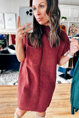 Ruby Patch Pocket Ribbed Knit Short Sleeve Sweater Dress Dresses JT's Designer Fashion