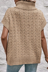 Light French Beige Turtleneck Short Batwing Sleeve Cable Knit Sweater Sweaters & Cardigans JT's Designer Fashion