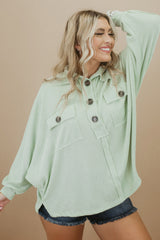 Green Plus Size Ribbed Pocketed Long Sleeve Henley Top Plus Size JT's Designer Fashion