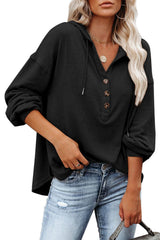 Black Buttoned High and Low Hem Hoodie Sweatshirts & Hoodies JT's Designer Fashion