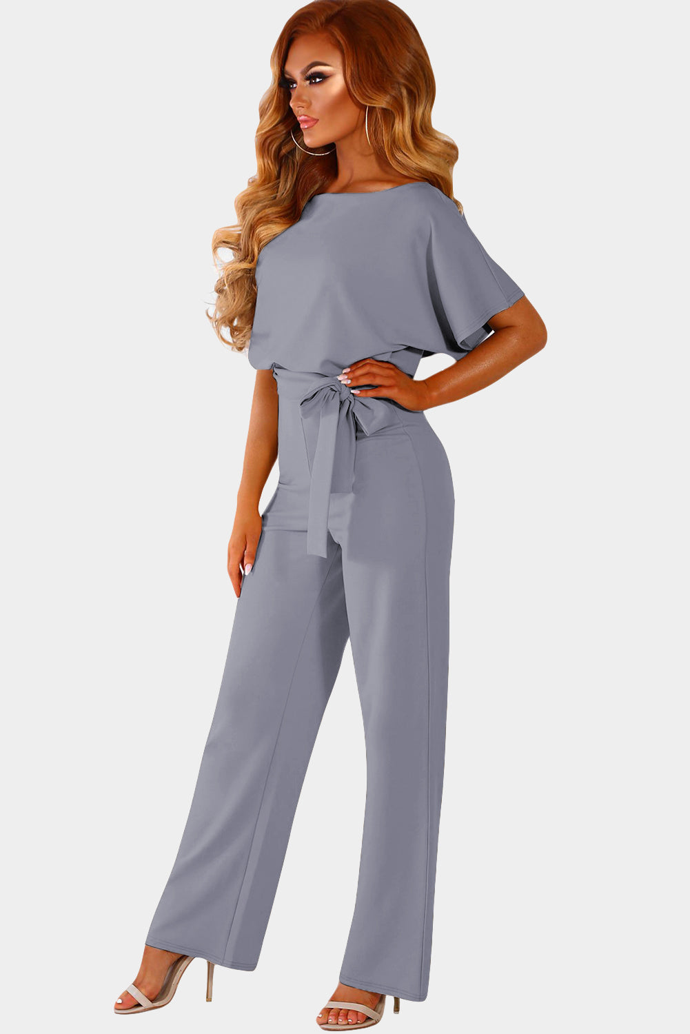 Gray Oh So Glam Belted Wide Leg Jumpsuit Jumpsuits & Rompers JT's Designer Fashion