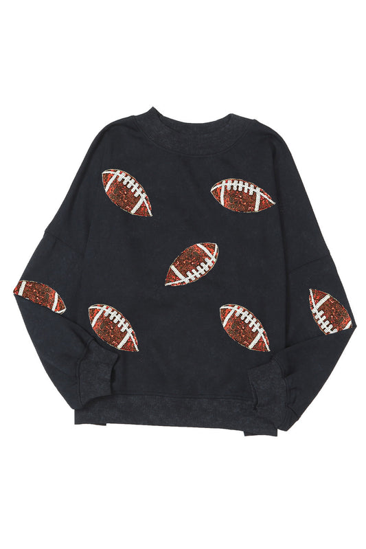 Black Rugby Print Drop Shoulder Crew Neck Sweatshirt Graphic Sweatshirts JT's Designer Fashion