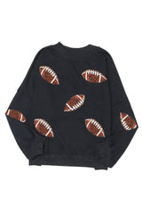 Black Rugby Print Drop Shoulder Crew Neck Sweatshirt Graphic Sweatshirts JT's Designer Fashion
