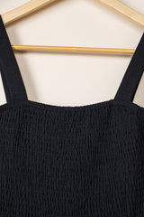 Black Smocked Sleeveless Wide Leg Jumpsuit with Pockets Jumpsuits & Rompers JT's Designer Fashion
